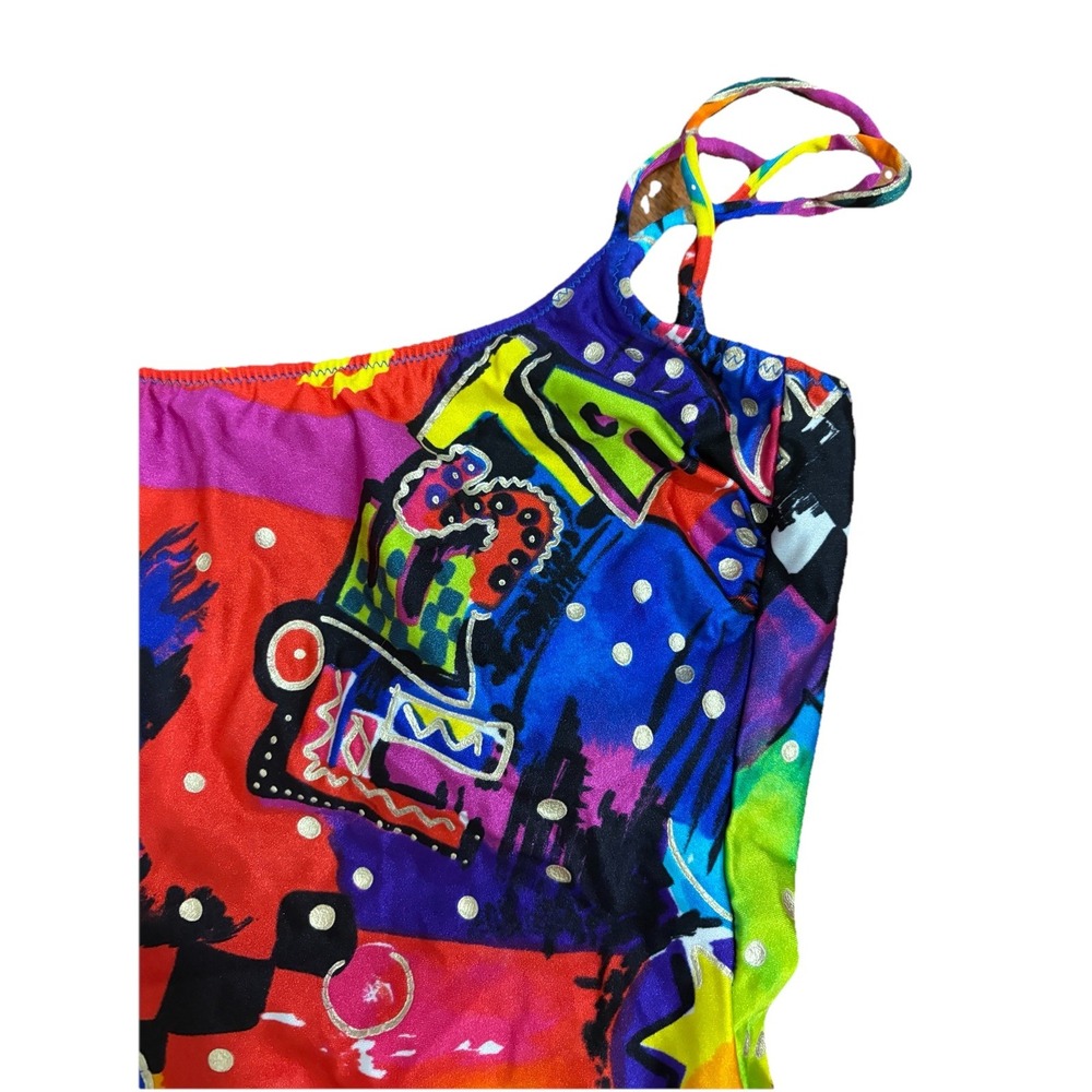 Vtg 80s 90s Gottex Bathing Suit Sz 8 Bold Pattern Colorful Abstract One Piece - Picture 2 of 6